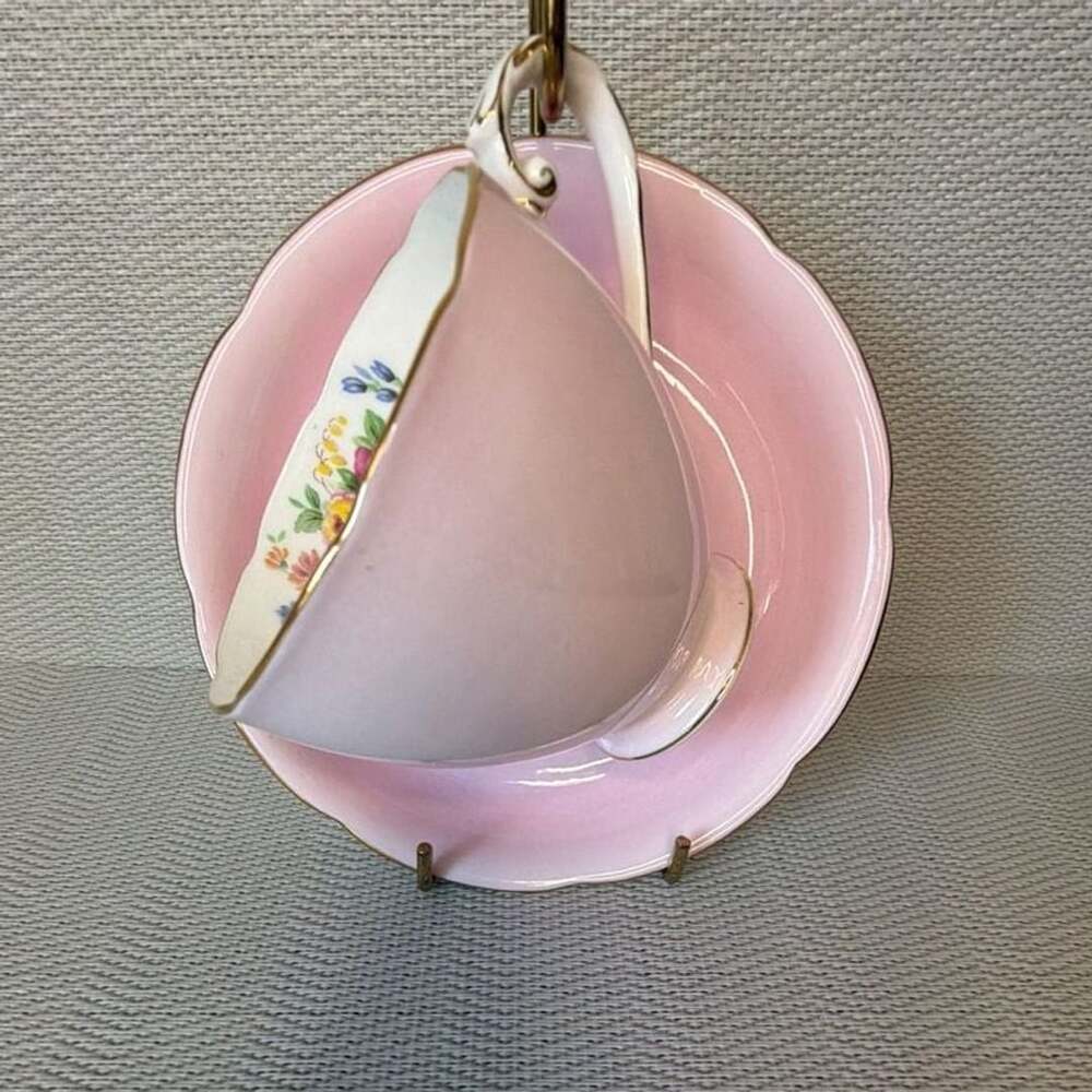 Royal Grafton Pink And Floral Bone China Teacup And Saucer Set